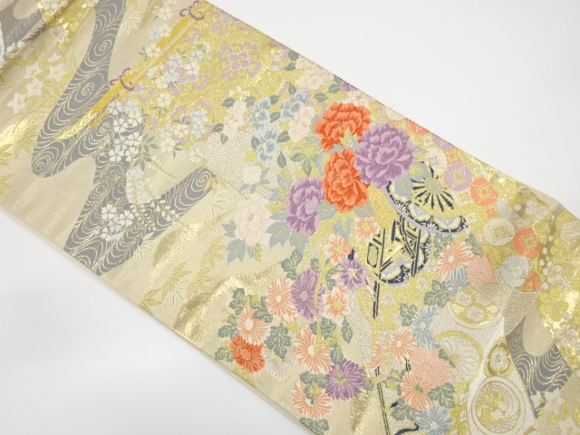 アンティーク　流水に花車模様織り出し袋帯（材料）